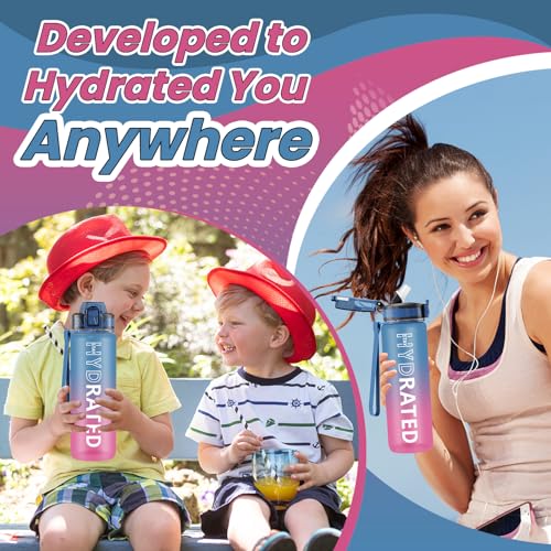 QLUR Water Bottle with Straw, 27oz Motivational Water Bottles with Time Marker to Drink, Tritan BPA Free, 800ml Sports Water Bottle with Carry Strap LeakProof for School Fitness Outdoor (1Pack)