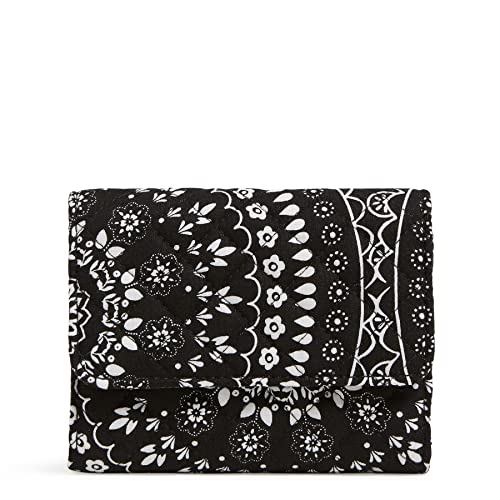 Vera Bradley Women's Cotton Riley Compact Wallet With RFID Protection, Black Bandana Medallion, One Size