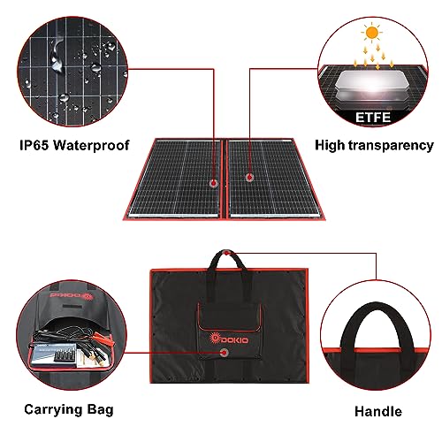 DOKIO 110w 18v Portable Foldable Solar Panel Kit (21x28inch, 5.9lb),Solar Controller 2 USB Output to Charge 12v Batteries/Power Station (AGM, Lifepo4) Rv Camping Trailer Emergency Power