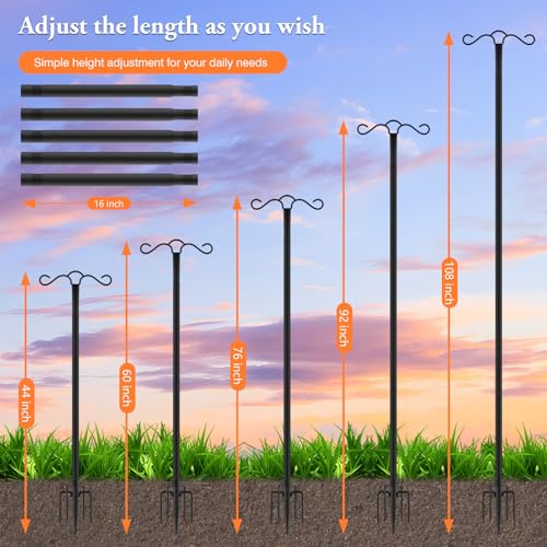 Double Shepherds Hook for Outdoor with 5 Prong Base 110 Inch Heavy Duty Two Sided Bird Feeder Pole for Hanging Lantern,Hummingbird Feeder,Lightweight Plant,Shepherds Hook for Bird Feeders for Outside