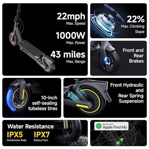 Segway Ninebot MAX G2 Electric KickScooter, Power by 1000W Motor, Up to 43 Miles Range and 22MPH, w/t 10-inch Tires , Dual Brakes & Suspension, Electric Scooter for Adults, UL-2272 Certified