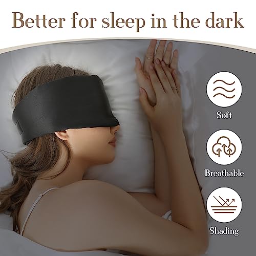 SECZIPE 100% Mulberry Silk Sleep Mask Eye Mask for Women Man with Adjustable Band, for Side Sleeper Blackout Sleep Mask for Travel Rest and Office Large Size (Black)