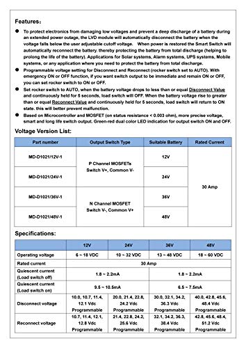 CZH-LABS LVD Low Voltage Disconnect Module. 12V / 30Amp Black ABS Panel Mount Terminal Block