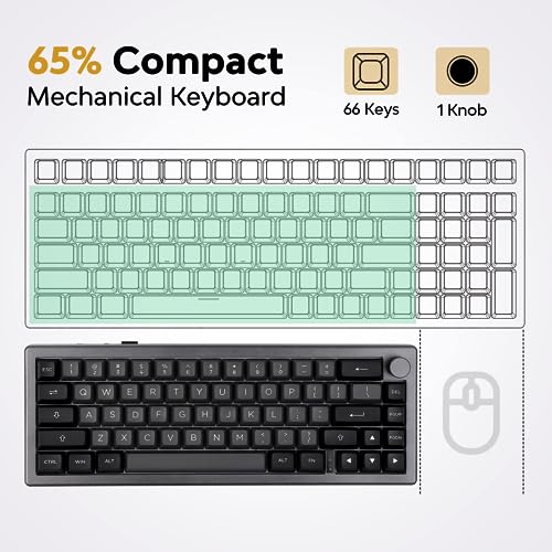 EPOMAKER EK68 65% Wireless Gaming Keyboard, Hot Swappable Gasket Mechanical Keyboard with Metal Knob, Bluetooth 5.0/2.4Ghz Wireless/USB-C Wired Custom Keyboard (Black Gold, Budgerigar Switch)
