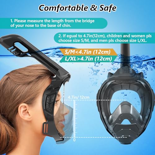 Snorkel Mask, Full Face Snorkel Mask,Snorkeling Gear for Adults Kids,Diving Mask, Mask and Snorkel,180 Degree Panoramic View Anti-Leak Anti-Fog
