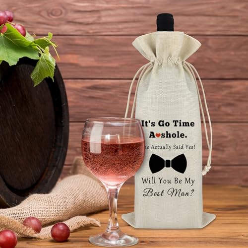 Gfhzdmf Best Man Gift Appreciation Gift for Groomsman from Groom Proposal Wine Bag Wedding Engagement Gift Groomsman Gift Wedding Day Gift for Best Man Brother Boys Reusable Wine Burlap Bag