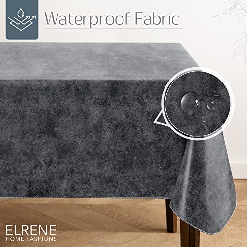 Elrene Home Fashions Mesa Marble Water- and Stain-Resistant Vinyl Tablecloth with Flannel Backing, 52 Inches X 52 Inches, Square, Black