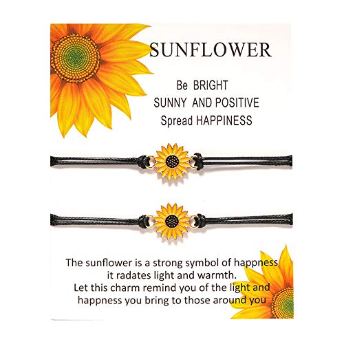 Fashion Sunflower Bracelets for Men Women Handmade Braided with Black Rope Charm Friendship Wish Card Surf Bangle Jewelry Gift Useful and Deft