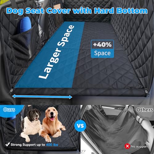 URPOWER Back Seat Extender for Dogs, Dog Car Seat Cover Hard Bottom Holds 400 lbs, Waterproof Dog Hammock for Car Pet Backseat Protector with Mesh Window, Large Space Dog Travel Bed for Car & SUV