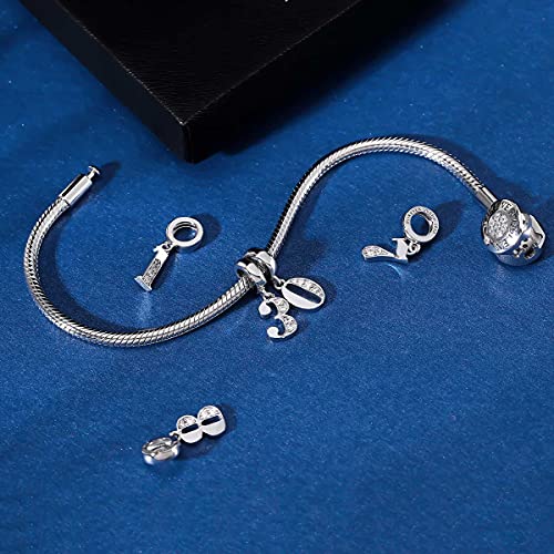 FOREVER QUEEN Lucky Number 0 Charm S925 Sterling Silver Pendant Dangle Bead with Cubic Zirconia fit Charms Bracelet Necklace Meaningful Anniversary Jewelry for Girlfriend Wife Mother Daughter