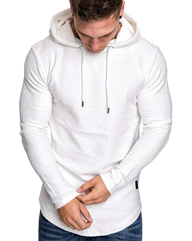 Lexiart Mens Fashion Athletic Hoodies Sport Sweatshirt Solid Color Fleece Pullover White L