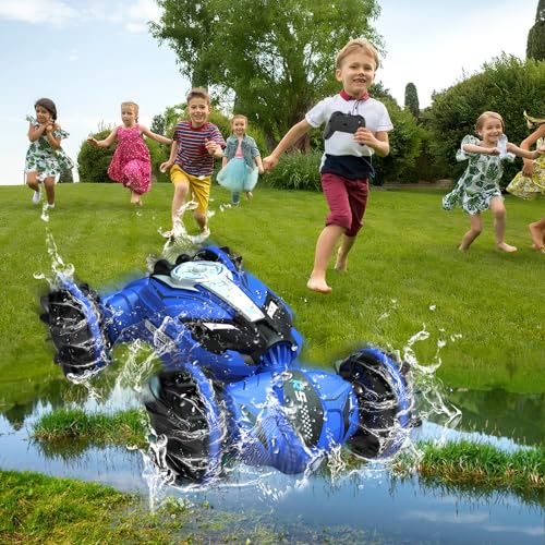 Amphibious Remote Control Car RC Boat - 4WD Gesture RC Stunt Car 2.4 GHz Transforms Waterproof Vehicle Toys for 6-8 Year Old Boys,All Terrain Summer Beach Pool Toys for Kids Ages 5-7 6-8 8-13