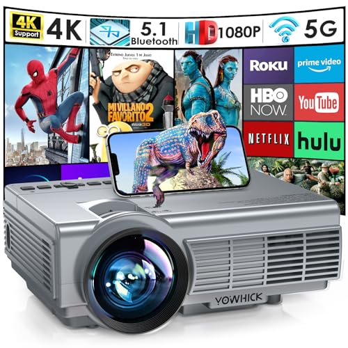 YOWHICK Projector with 5G WiFi Bluetooth, Native 1080P Outdoor Movie Projector 4K Support, 10000L Movie Video Projector, for HDMI, VGA, USB, Laptop, iOS & Android Phone