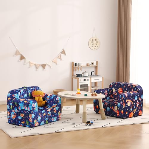 Welnow Kids Sofa Toddler Chair, Chirldren Couch with Side Pockets Glow in The Dark Kids Armchair with Removable and Washable Cover Carrying Handle Kids Read Sofa for Girl or Boy