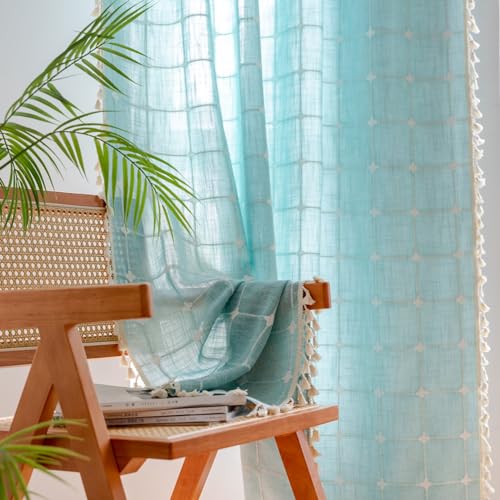 Sutuo Home Boho Curtains 72 Inches Length for Bedroom Living Room,Country Farmhouse Vintage Shabby Chic Tassels Window Treatment Bohemian Embroidery Drape, Rod Pocket 1 Panel 52" W x 72" L, White