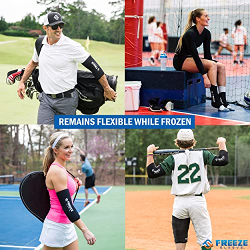 FreezeSleeve Ice and Heat Therapy Sleeve | Reusable Ice Pack Flexible Gel Compression Sleeve for Pain Relief and Recovery of Elbow Knee Ankle Leg Wrist Injuries | Black Small Medium