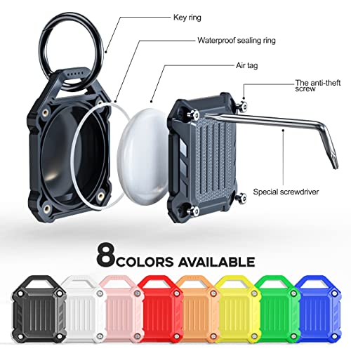 DOVICK- Waterproof Airtag Keychain Holder Case,Screw Full Cover Compatible with Apple Air Tag Tracker Key Ring 2Pack (Black&Blue)