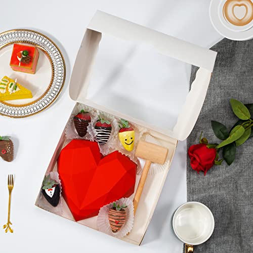 RomanticBaking 14pcs 9x9x2.5 Inches Bakery Boxes with Window Pie Boxes Breakable Heart Boxes Chocolate Covered Strawberries Boxes Cookies Boxes Cakesickle Boxes