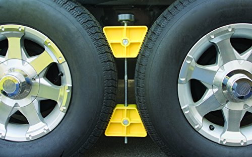 Camco Small RV Wheel Stop - Features a Lightweight Heavy-Duty Design with a Rubber Handle, Prevents Shifting of Trailer Tandem Tires while Parked or Re-Hitching, and Fits 26” to 30” Tires (44652)