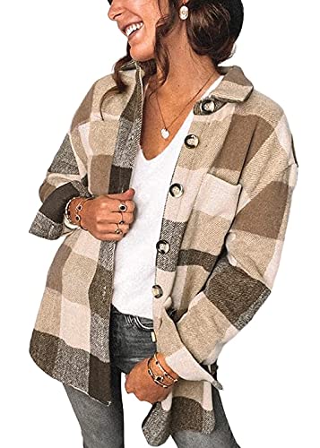 Womens Flannel Plaid Shirts Casual Long Sleeve Jacket Button Down Shacket Boyfriend Blouses Tops