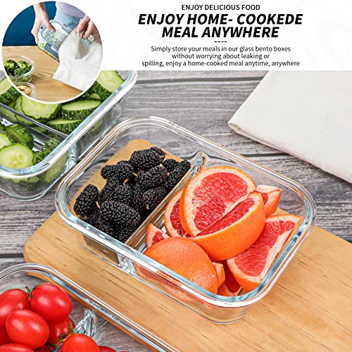 KOMUEE 10 Packs 30oz Glass Meal Prep Containers 2 Compartments,Glass Food Storage Containers with Lids,Airtight Lunch Bento Boxes,Microwave,Oven,Freezer and Dishwasher Safe