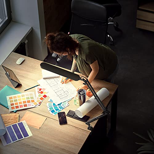 SKYLEO Desk Lamp - 31.5" Desk Light - 5 Color Modes X 11 Brightness Levels - Adjustable Swing Arm - Timmer & Memory Function - 12W Study Lamp - White
