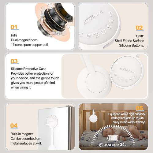 White Noise Machine for Sleeping Adults & Baby, Portable Sound Machine with 24 Soothing Sounds, Bluetooth 5.1, Battery Powered, 3 Timer Settings, Memory Function for Home, Office, Travel (Orange)