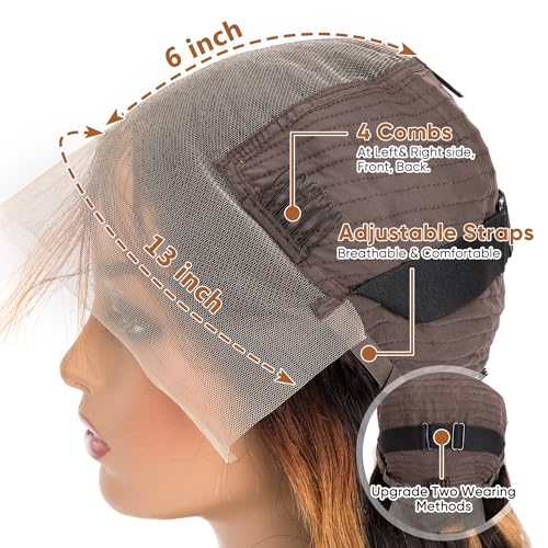Afribye 13x6 Body Wave 200 Density HD Lace Front Wigs Human Hair Highlight Ombre Lace Front Wig Human Hair Pre Plucked FB/30 Glueless Lace Frontal Balayage Wigs Human Hair for Women 20 Inch