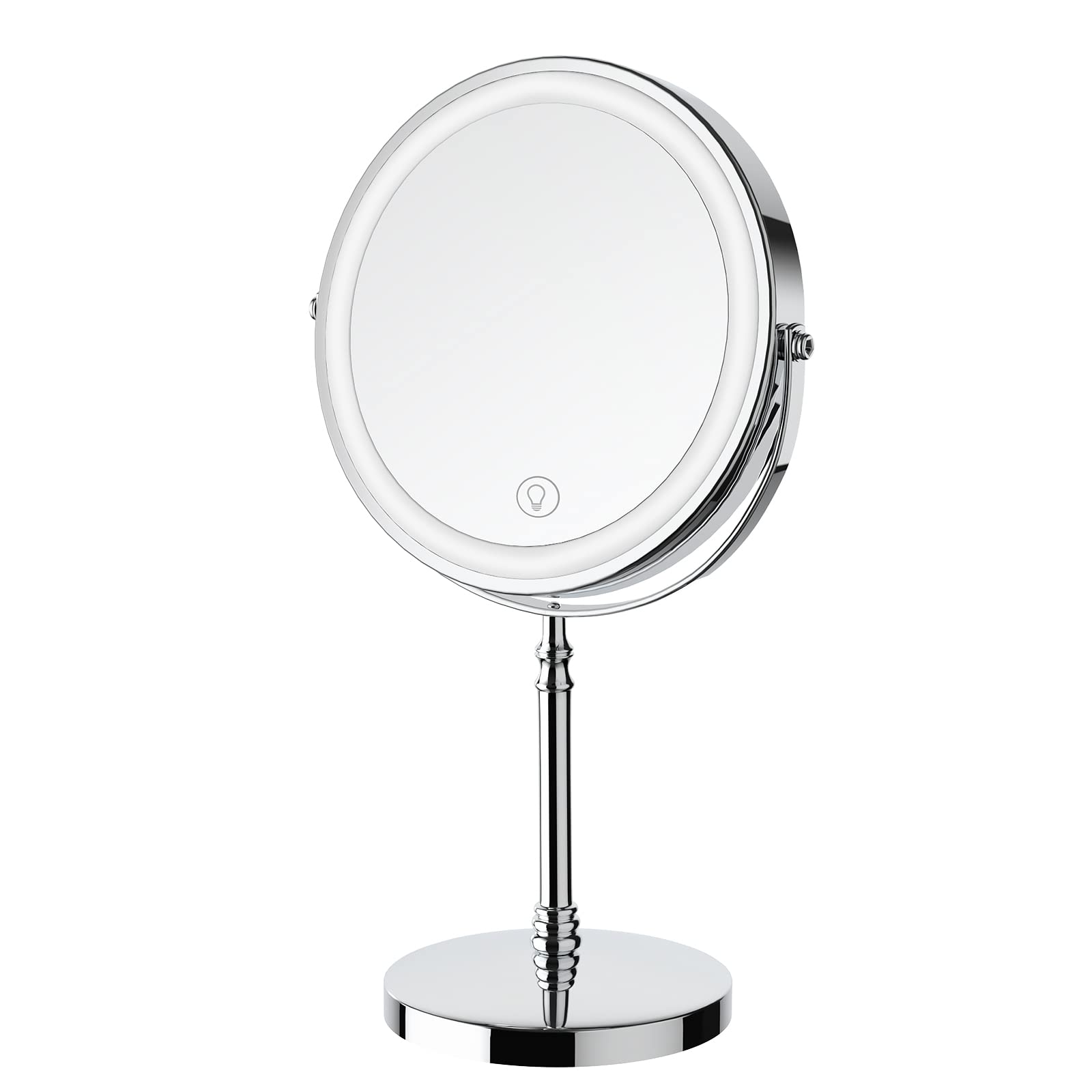 Lighted Makeup Mirror, 3000 mAh Rechargeable Double Sided Magnifying Mirror with 3 Colors, 1x/10x 360° Rotation Vanity Mirror, Brightness Adjustable Magnification Cosmetic Light up Mirror, Women Gift