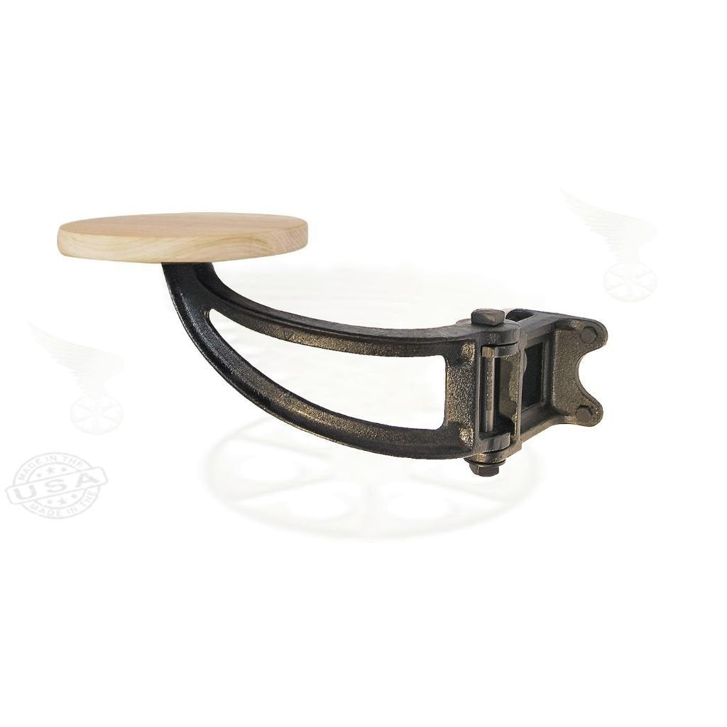 Swing Out Seat - Attached Hanging Bar Counter Island Stool - Cast Iron & Alder Wood