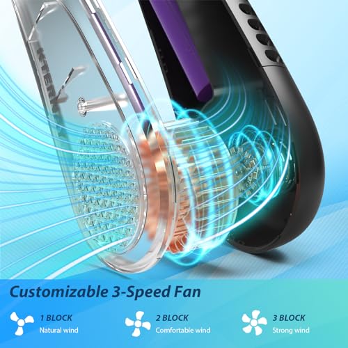 Kternay Bladeless Neck Fan - Portable Neck Fan with 3 Wind Speed,USB Rechargeable Personal Neck Fan, Hands-Free Design USB Fan - Ideal for Outdoor Activities and Travel