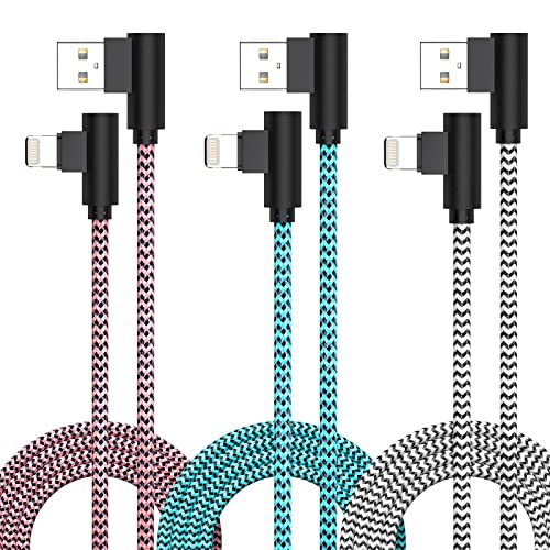 3 Pack iPhone Charger 6FT [Apple MFi Certified] Right Angle Lightning Cable iPhone Fast Charging Cord Nylon Braided for iPhone 14 13 12 11 Pro/Pro Max/Mini/XS/XR/8 7 Plus, iPad, AirPods (6 Foot)