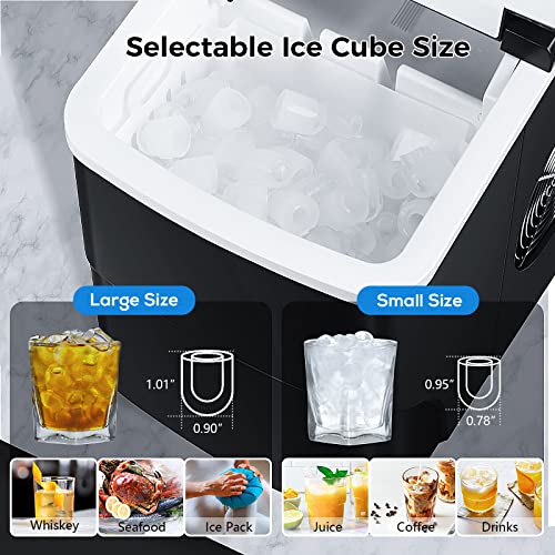 AGLUCKY Ice Makers Countertop with Self-Cleaning, 26lbs/24hrs, 9 Cubes Ready in 6 Mins, Portable Ice Machine with 2 Sizes Bullet Ice/Ice Scoop/Basket for Home/Kitchen/Office/Bar/Party, Red