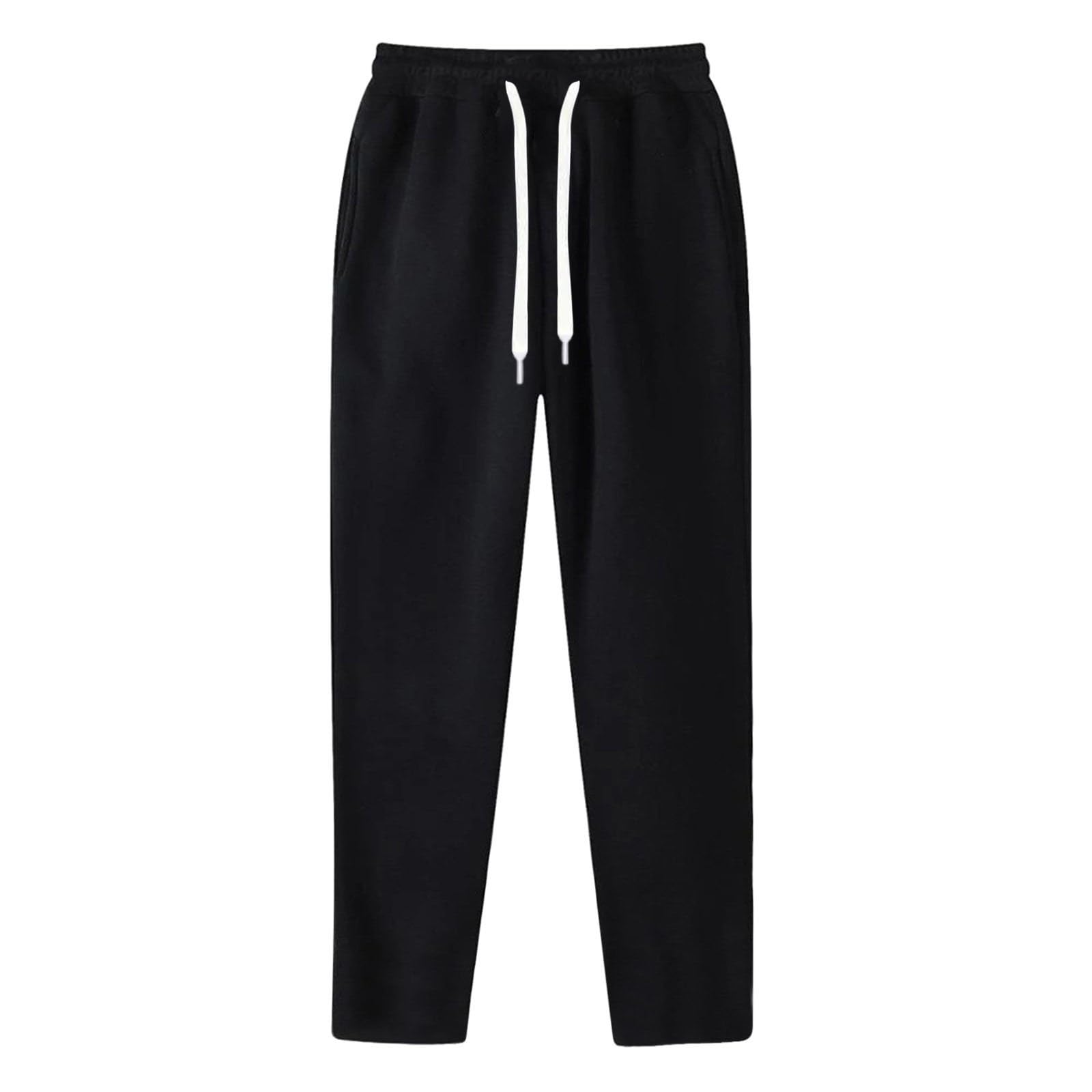 Mens Sweatpants Open Bottom Baggy Casual Drawstring Straight Leg Sweat Pants for Men Joggers Gym Athletic Trousers Black