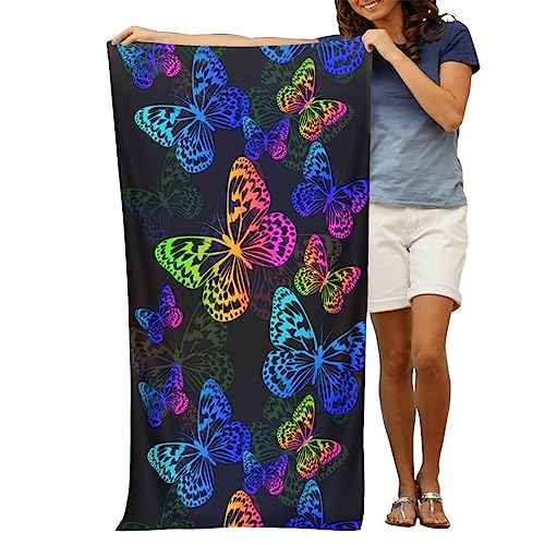 VOOHDDY Butterfly Flying Beach Towel Large Soft Absorbent Microfiber Quick Dry Oversized Bath Towels for Bathroom Women Men Pool Camping Travel Swimming Picnic Sports