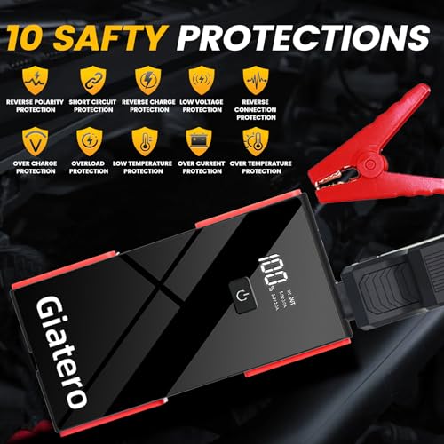 Giatero 006B 4000A Car Jump Starter, Portable Jump Start Battery Pack(10.0L Gas/8.0L Diesel), 12V Battery booster Jump Box with 3 Modes Flashlight, Jumper Ca