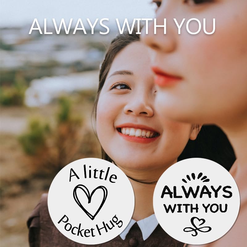Long Distance Relationship Inspirational Gifts for Husband Boyfriend Wife Double Sided Pocket Hug Token With Black Leather Keychain Gifts for Best Friend Mom Grandma Sister Birthday Christmas Gift