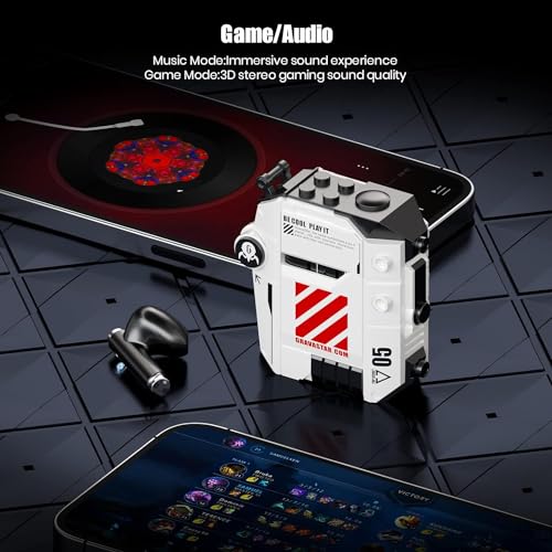 GravaStar Wireless Earbuds Sirius P5,Bluetooth in-Ear Headphones with Stereo Sound,4 RGB Lights,40H Playback,ENC for Clear Call, Bluetooth 5.2, IPX4, Defense Mecha White
