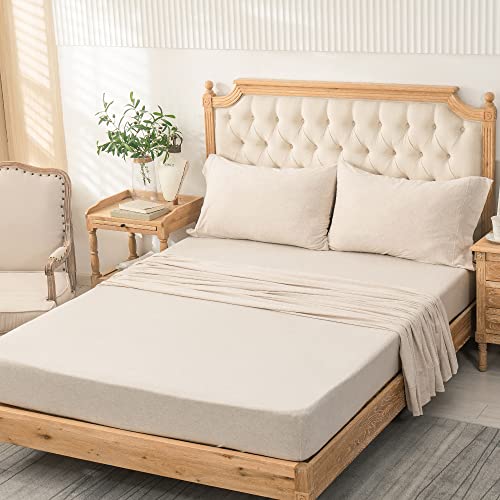 PURE ERA Jersey Knit 4pc Bed Sheet Set 100% T-Shirt Heather Cotton Super Soft Comfy Breathable Fits Mattress Up to 20" Extra Deep Pocket (Heather Navy Blue, Queen)