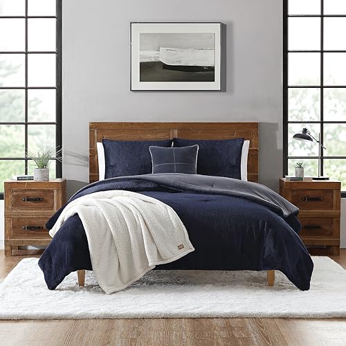UGG 32531 Remina Twin-Twin XL 4-Piece Comforter Set Luxurious Soft Comforter and Sham with 18 x 18-inch Decorative Throw Pillow and 50 x 60-inch Throw Blanket, Twin/Twin XL, Navy