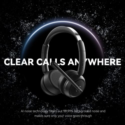 LEVN Wireless Headset, Bluetooth Headset with Noise Canceling Microphone & Charging Base, 65 Hrs Working Time 2.4G Headset with Microphone for PC/Laptop/Computer/Remote Work/Call Center/Zoom