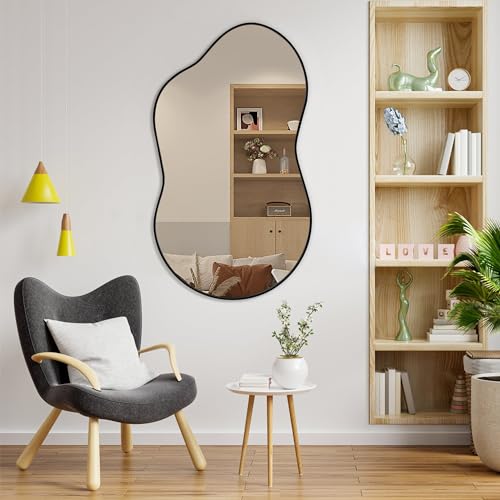 Dorlicecass Irregular Wall Mirror - Wall Mirrors Decorative 20"x36" Black Asymmetrical Mirror Aviation Aluminum Alloy Frame for Bathroom, Bedroom, Living Room, Cloakroom, Entryway
