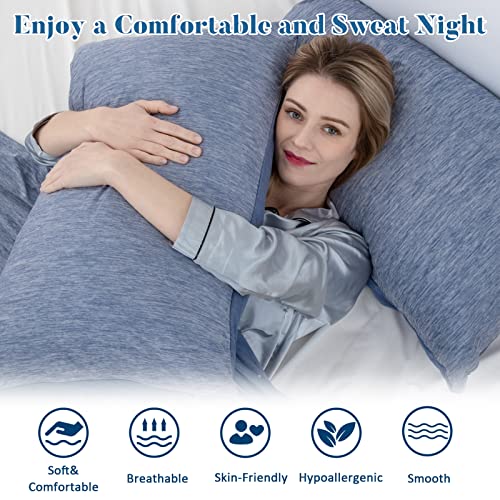 CHOSHOME Cooling Pillow Cases Standard, Double-Side Design [Cooling & Cotton] Q-Max 0.45 Cooling Pillow Covers for Night Sweats Hot Sleepers, Hidden Zipper, 2 Pack (20" X 26", Blue)