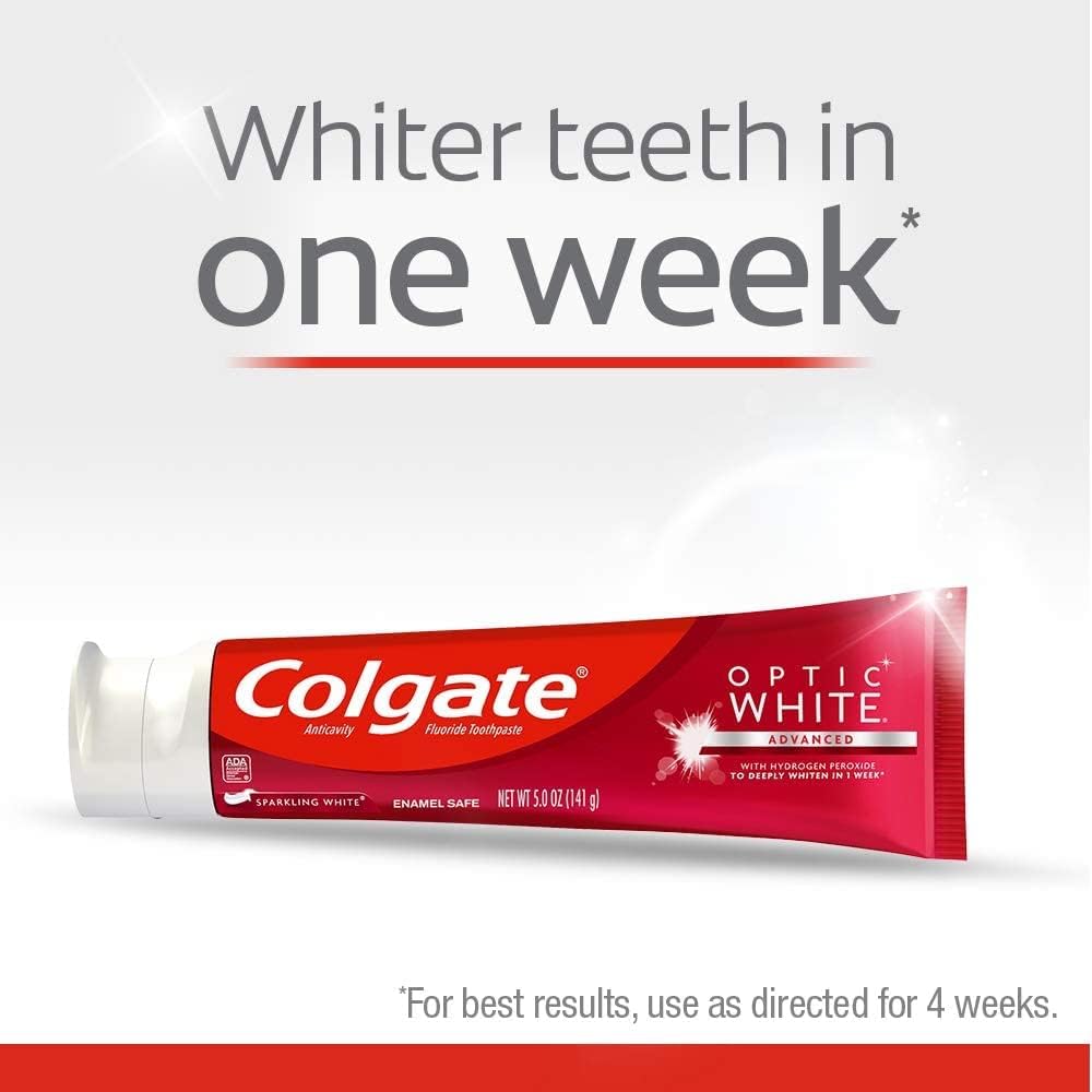 Colgate Optic White Advanced Teeth Whitening Toothpaste, Sparkling White (4.2 Oz., 5 Pk.), 21 Oz