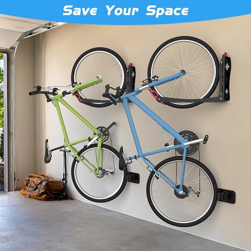 WALMANN BIKEPAL No Lifting Wall Mount Swivel Bike Rack, Vertical Bike Wall Hangers for Garage Space Saving Home Bike Storage Solution (2 Pack)