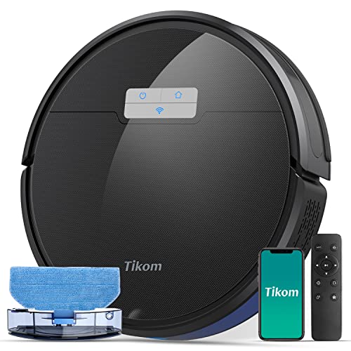 Tikom G8000 Pro Robot Vacuum and Mop Combo, 4500Pa Suction, 150Mins Max, Robotic Vacuum Cleaner with Self-Charging, Quiet, APP&Voice Control, Good for Carpet, Hard Floor, Black
