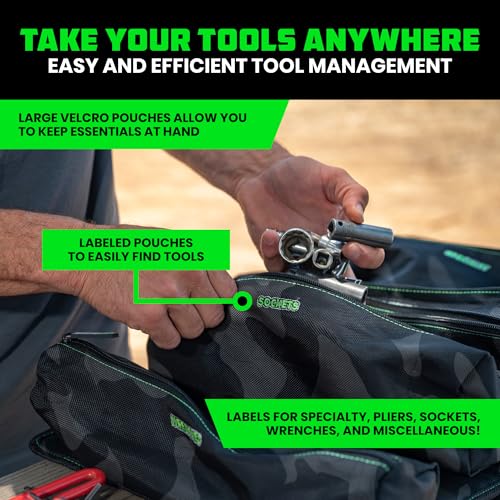 Rhino USA Tool Bag Roll - Heavy Duty Canvas Organizer Pouch for Tools - Ultimate Travel Tool Storage Kit for UTV, Car, Truck, 4x4 Offroad - Upgraded with Labeled & Removable Pouches - Secured for Life