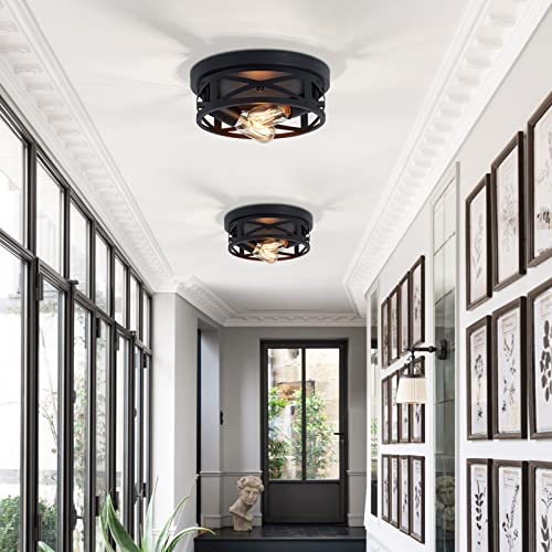 ZHU YAN 2 Pack Flush Mount Ceiling Light,Farmhouse Hallway Lighting Fixtures Ceiling,Industrial Light Fixtures Ceiling Mount for Kitchen,Entryway,Bedroom,E26 Base