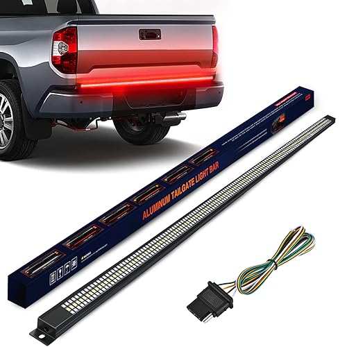 Nilight Truck Tailgate Light Strip 48" Aluminum Frame Triple Row 780 LED Strip with Red Running Brake Lights White Reverse Red Sequential Turn Signals Strobe Lights