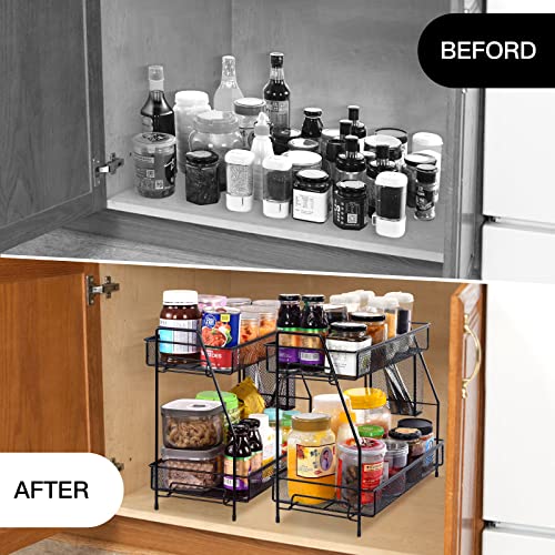 LEMIKKLE Large Countertop organizer for bathroom counter, bathroom organizers and storage, Under sink organizer spice rack organizer for kitchen with basket(Black)